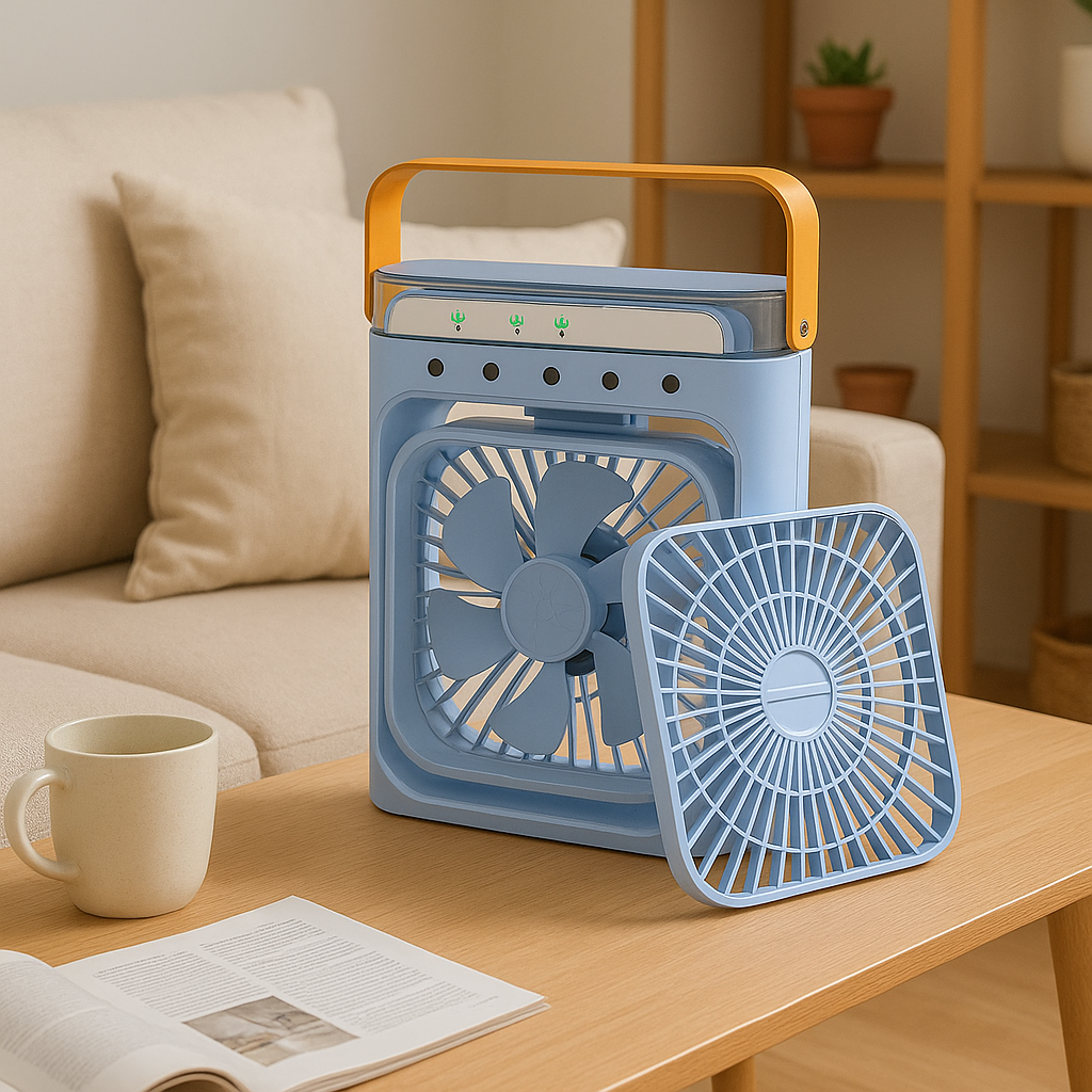 3-in-1 Portable AC Fan & Humidifier – USB Powered, Low Noise, LED Light