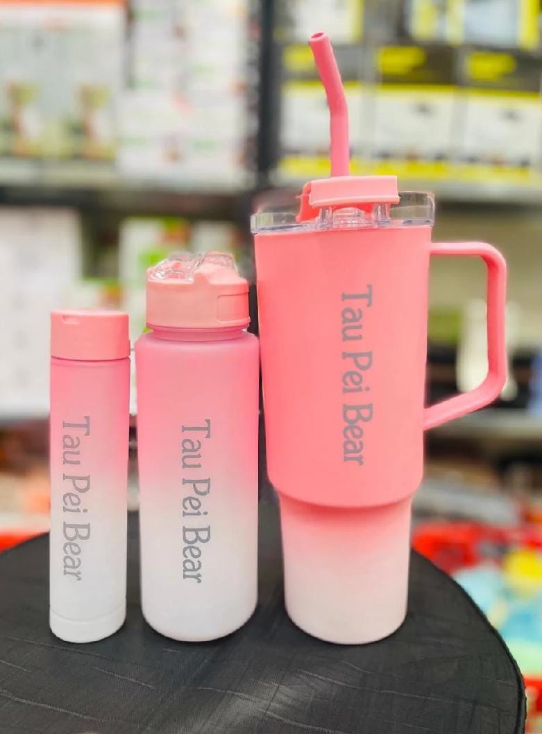 3-Piece Insulated Tumbler Set with Handle & Straw